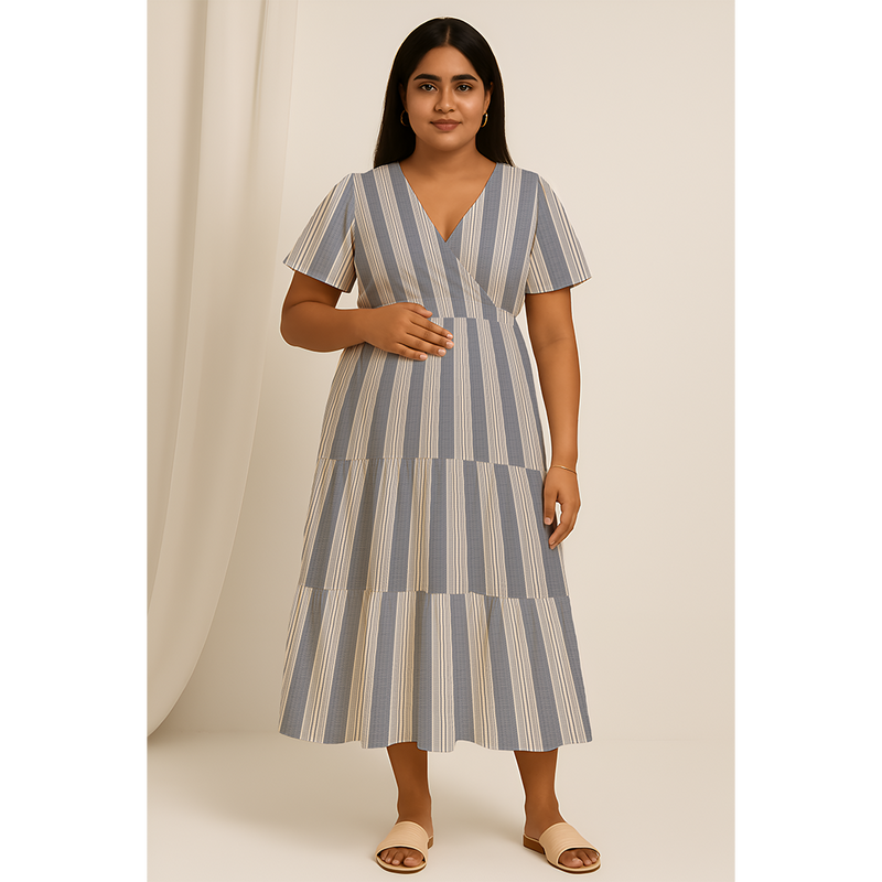 Mist blue Cotton Stripe Customised Maternity Wear.