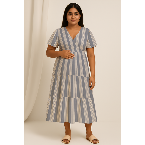 Mist blue Cotton Stripe Customised Maternity Wear.