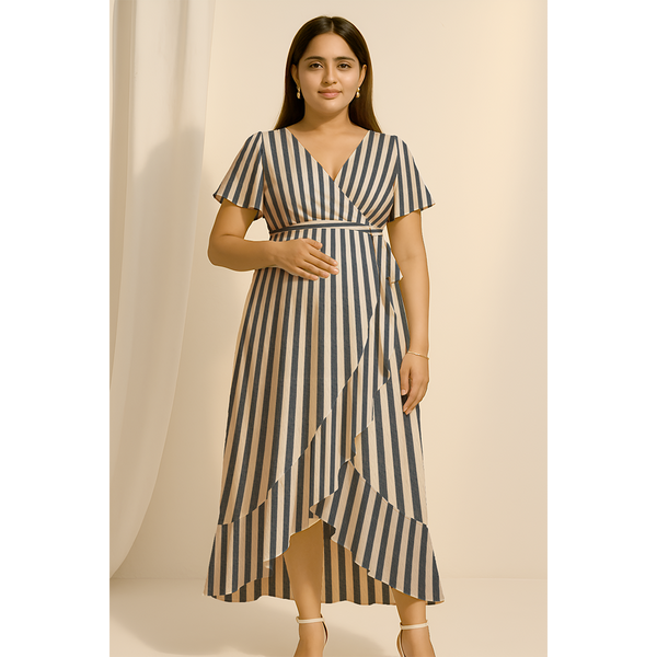 Black Vertical Stripe Cotton  Customised Maternity Wear.