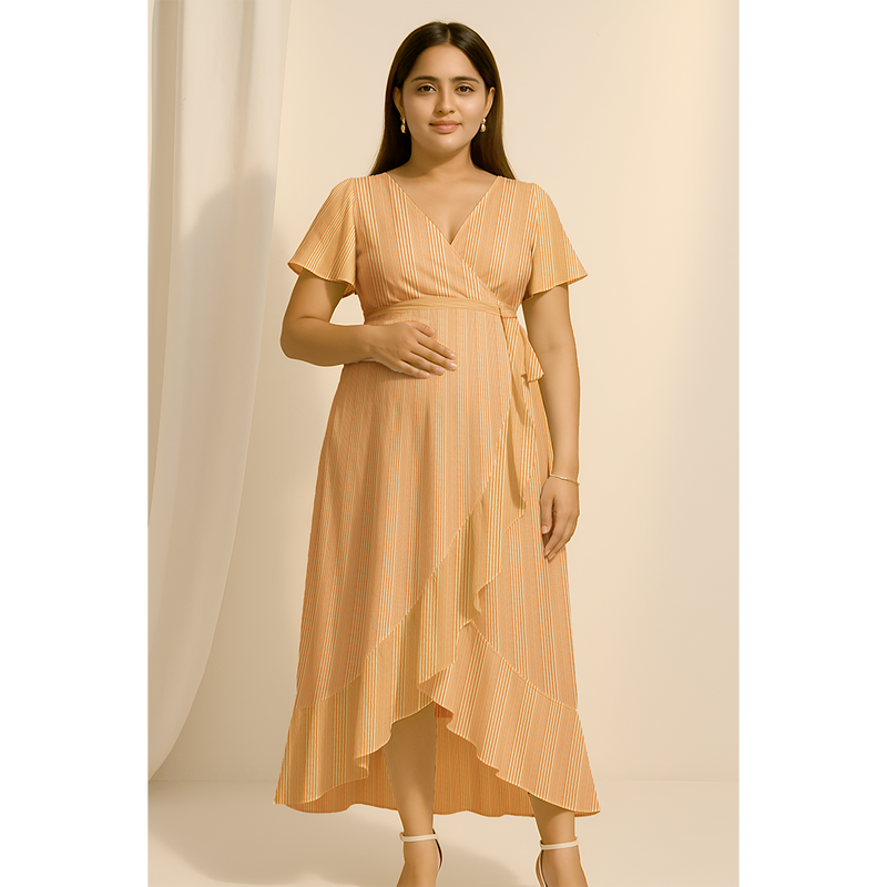 Peach Meadow Stripes Cotton Customised Maternity Wear.