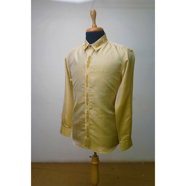 Men’s Golden Silk Embroidered Party Wear Shirt  Festive & Wedding Collection