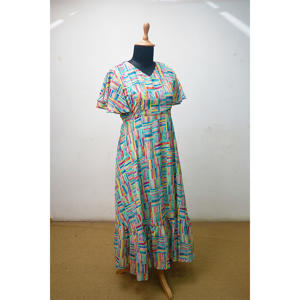 Multicolor Abstract Print Ruffle Maxi Dress for Women