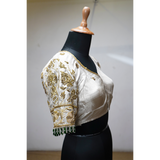 Premium Ivory & Gold Embroidered Designer Blouse with Bead Back Detailing