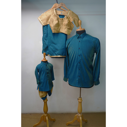Teal Blue & Gold Family Matching Ethnic Wear Set | Men, Women & Kids Festive Outfit
