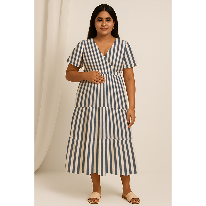 Black Vertical Stripe Cotton  Customised Maternity Wear.