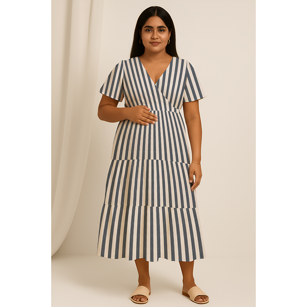 Black Vertical Stripe Cotton  Customised Maternity Wear.