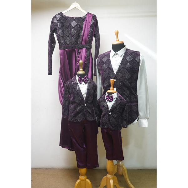 Luxury Purple Family Matching Outfit Set  Wedding, Party & Photoshoot Coordinated Dress for Men, Women & Kids