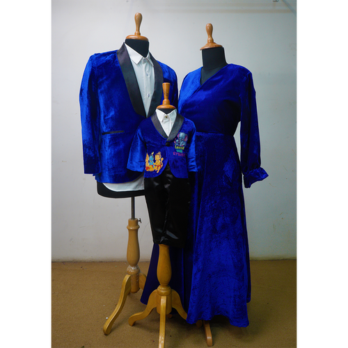Elegant Blue Velvet Family Combo – Wedding, Reception & Party Wear Set