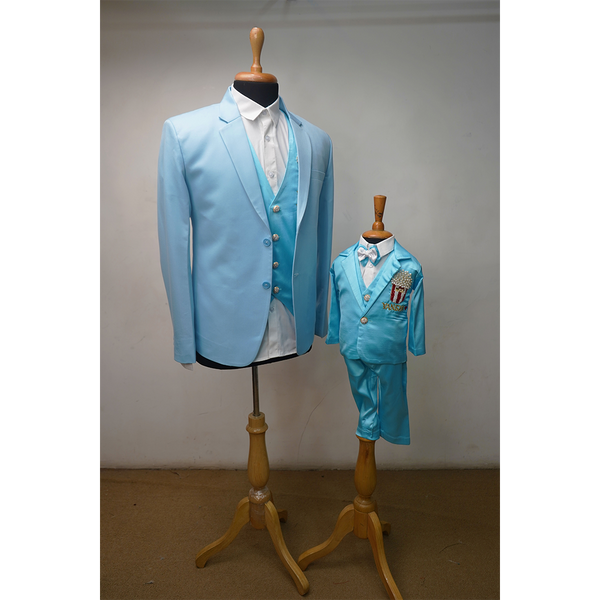 Premium Light Blue Father & Son Matching Suit Set  Elegant Party & Wedding Wear