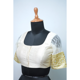 "Graceful Ivory Stonework Blouse with Heart-Cut Back"