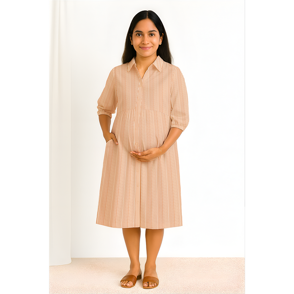 Peach Meadow Stripes Cotton Customised Maternity Wear.