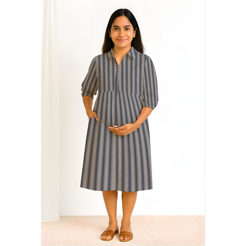 Muted Blue-Grey Stripes Customised Maternity Collection