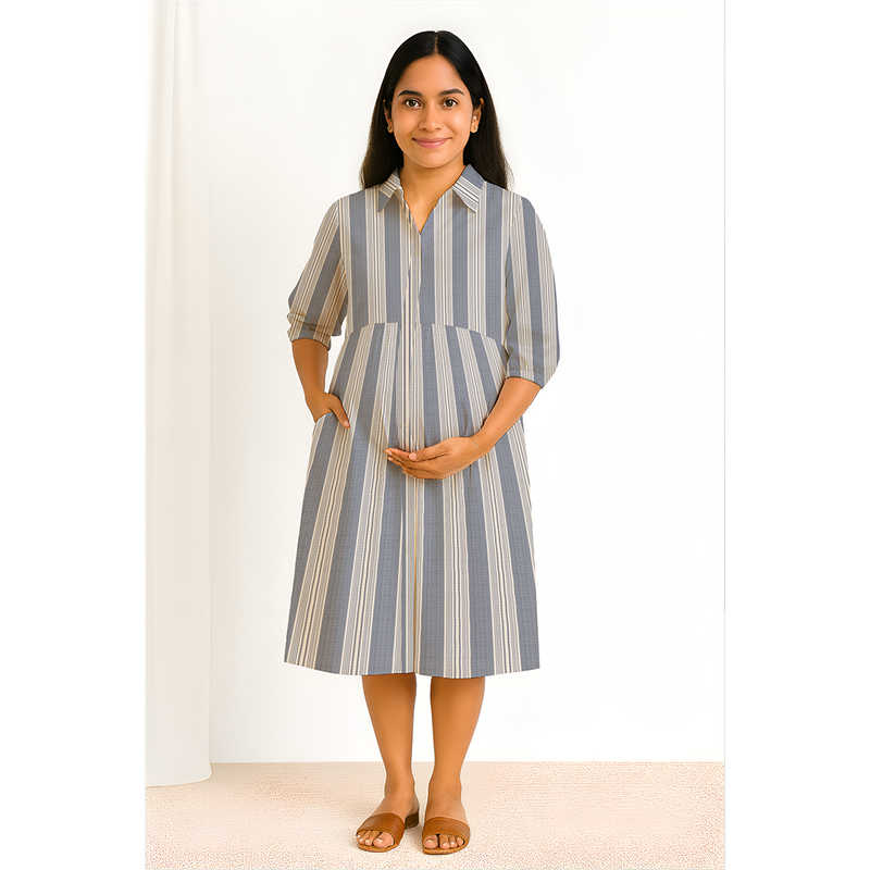 Mist blue Cotton Stripe Customised Maternity Wear.