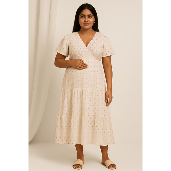 Cream Ikat Soft Cotton Customised Maternity Wear.