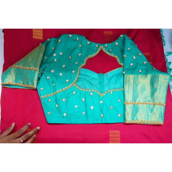 Teal Embroidered Blouse With Magenta Banarasi Saree – Premium Festive & Wedding Wear Set