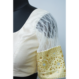 "Graceful Ivory Stonework Blouse with Heart-Cut Back"