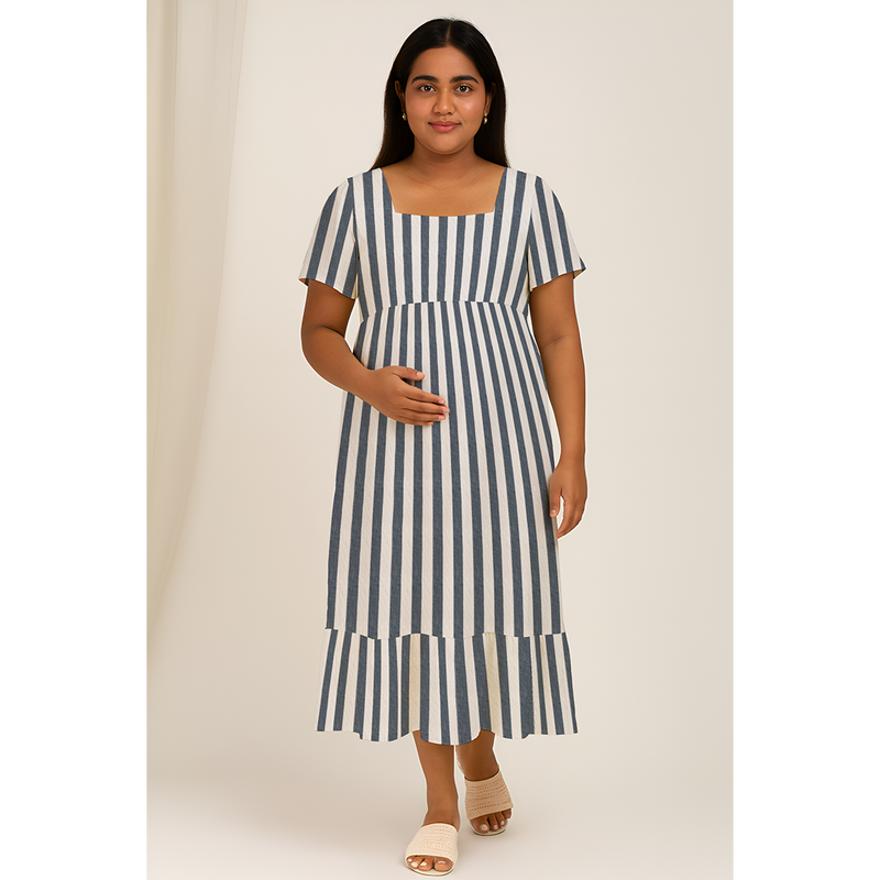 Black Vertical Stripe Cotton  Customised Maternity Wear.