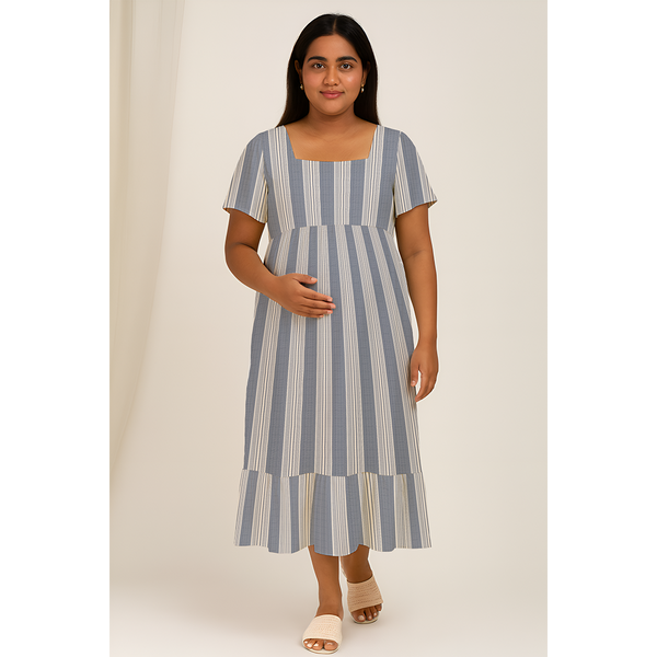 Mist blue Cotton Stripe Customised Maternity Wear.