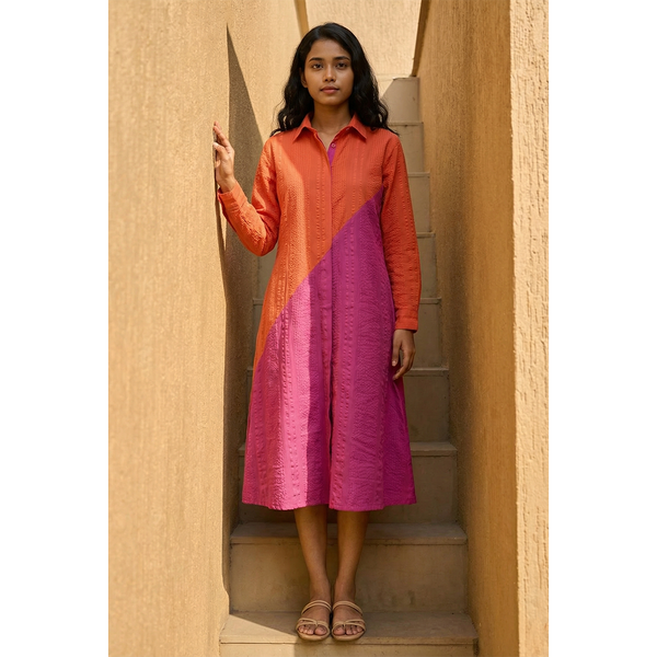 Sunset Fusion Cotton Maxi Shirt Dress
