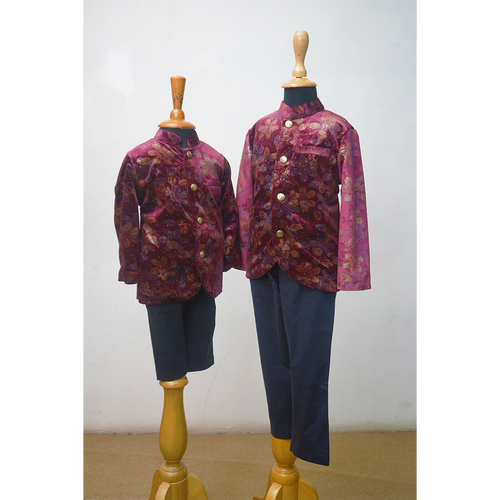 Maroon Floral Brocade Nehru Jacket Set for Men & Boys – Matching Father Son Ethnic Wear