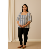 Mist blue Cotton Stripe Customised Maternity Wear.