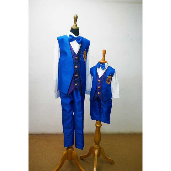 Royal Blue boys Matching 3-Piece Ethnic Suit Set