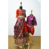 Royal Banarasi Kids Sibling Set – Red & Purple Lehenga Saree Dress for Girl + Purple Kurta Dhoti Set for Boy