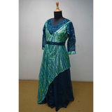 Blue & Green Sequin Embroidered Party Gown for Women – Asymmetric Designer Evening Dress
