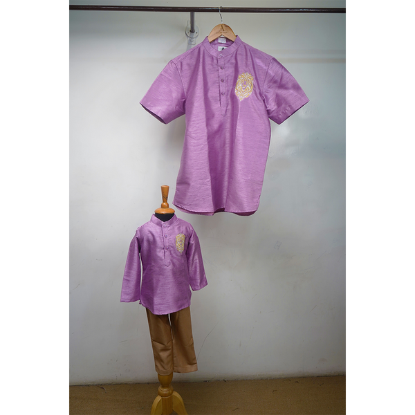 Purple Silk Kurta Set for Men & Boys | Matching Father–Son Ethnic Wear with Embroidery