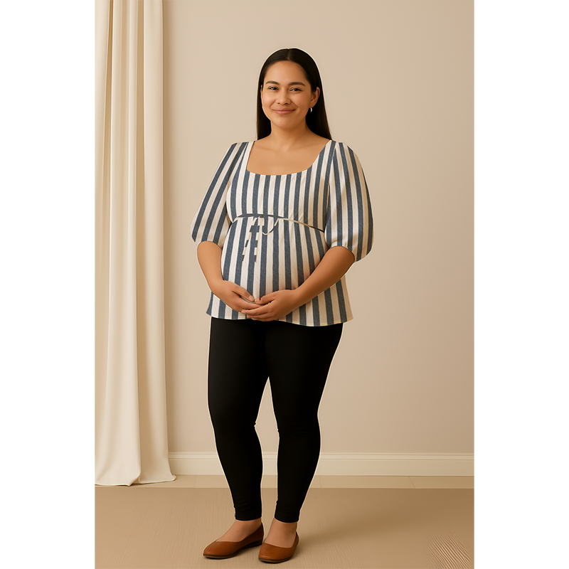 Black Vertical Stripe Cotton  Customised Maternity Wear.