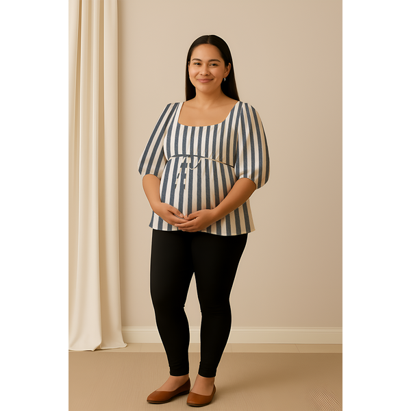 Black Vertical Stripe Cotton  Customised Maternity Wear.