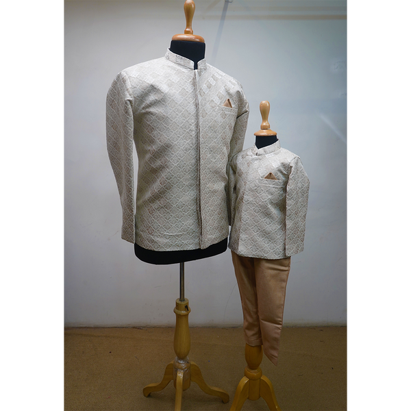 Dad & Son Matching Cream Jacquard Kurta Set  Father–Son Traditional Outfit