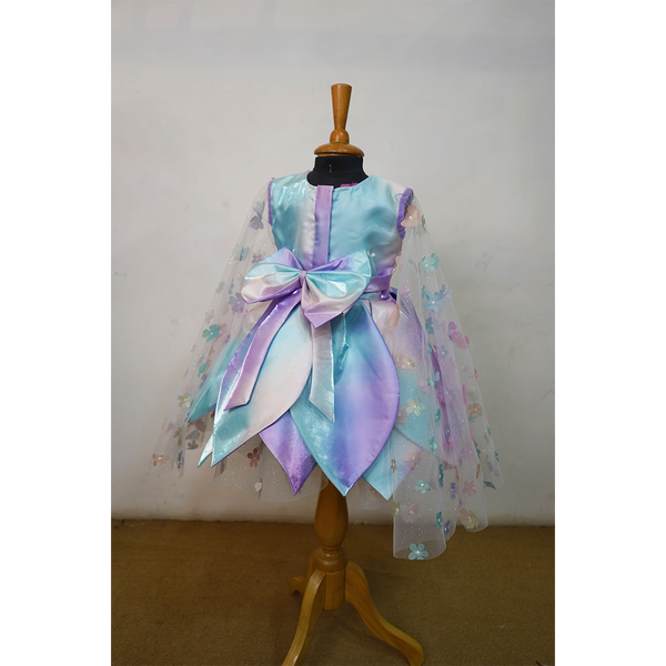 Girls Pastel Fairy Party Dress with Floral Net Sleeves & 3D Applique  Birthday & Party Wear Frock