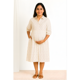 Cream Ikat Soft Cotton Customised Maternity Wear.