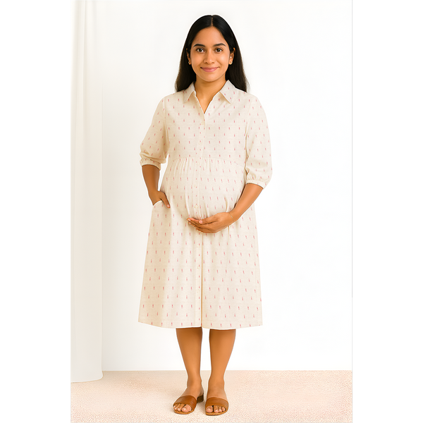 Cream Ikat Soft Cotton Customised Maternity Wear.