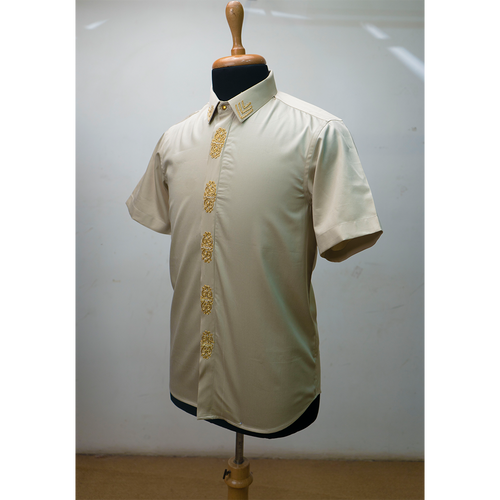 Men’s Cream Short-Sleeve Embroidered Shirt – Premium Festive & Traditional Wear