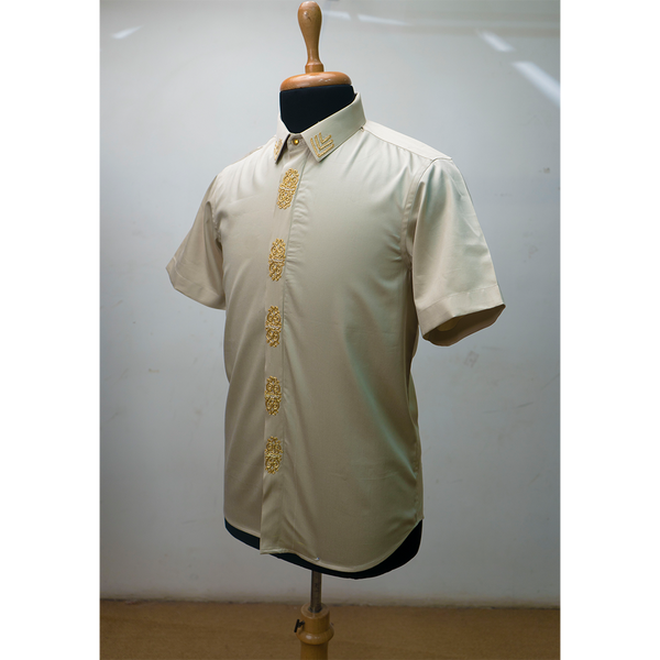 Men’s Cream Short-Sleeve Embroidered Shirt – Premium Festive & Traditional Wear