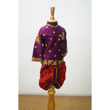 Royal Banarasi Kids Sibling Set – Red & Purple Lehenga Saree Dress for Girl + Purple Kurta Dhoti Set for Boy