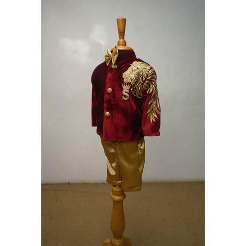 Royal Maroon Velvet Embroidered Sherwani Set for Boys – Festive & Wedding Wear