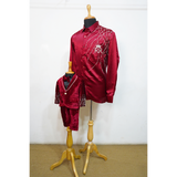 Maroon Father–Son Matching Festive Outfit  Premium Satin Shirt & Velvet Kids Suit Set