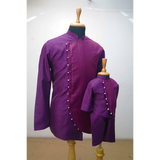 Family Matching Purple Ethnic Outfit Set – Dad Kurta, Mom Gown & Baby Kurta Pajama | Premium Celebration Wear