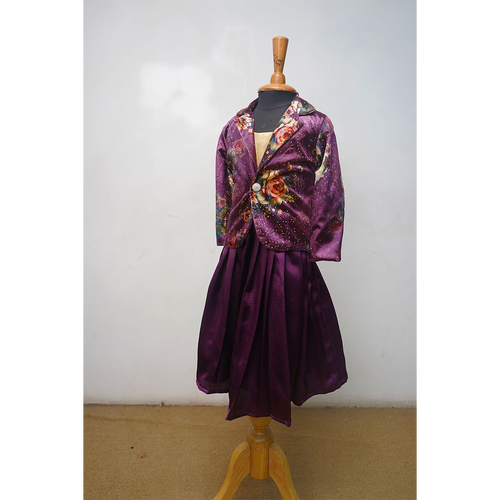Purple Floral Jacket & Skirt Party Wear Set for Girls