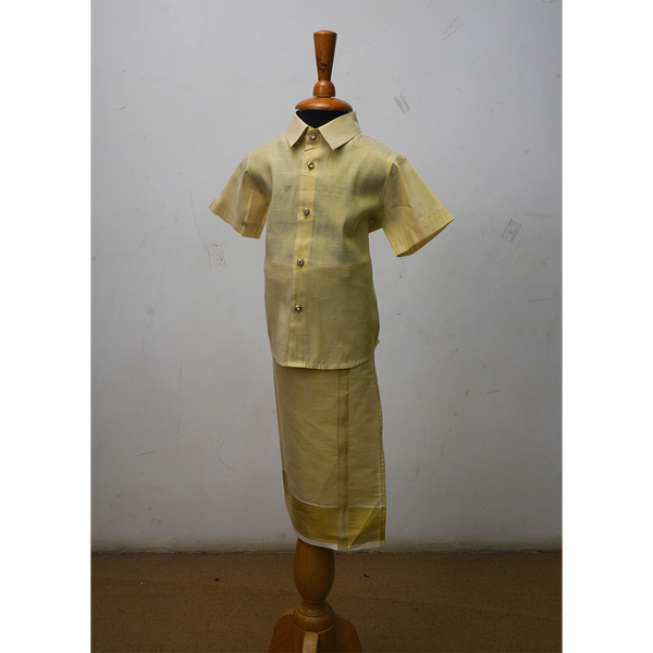 Boys Traditional Silk Shirt & Dhoti Set – Golden Ethnic Kids Outfit