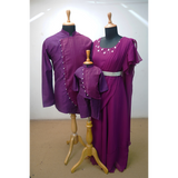 Family Matching Purple Ethnic Outfit Set – Dad Kurta, Mom Gown & Baby Kurta Pajama | Premium Celebration Wear
