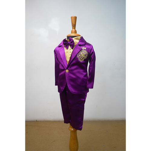 Royal Purple Kids Suit Set with Bow Tie  Premium Party Wear Outfit for Boys