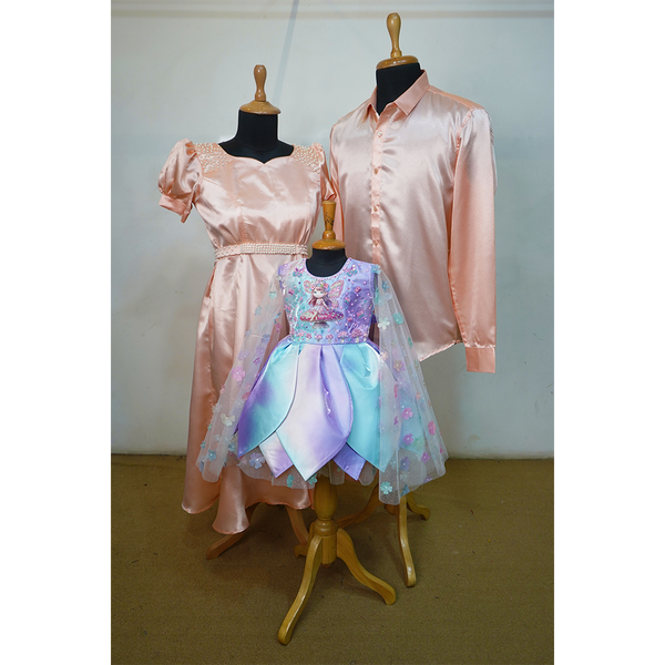 Blush Peach Satin Family Matching Outfit  Mom, Dad & Daughter Set
