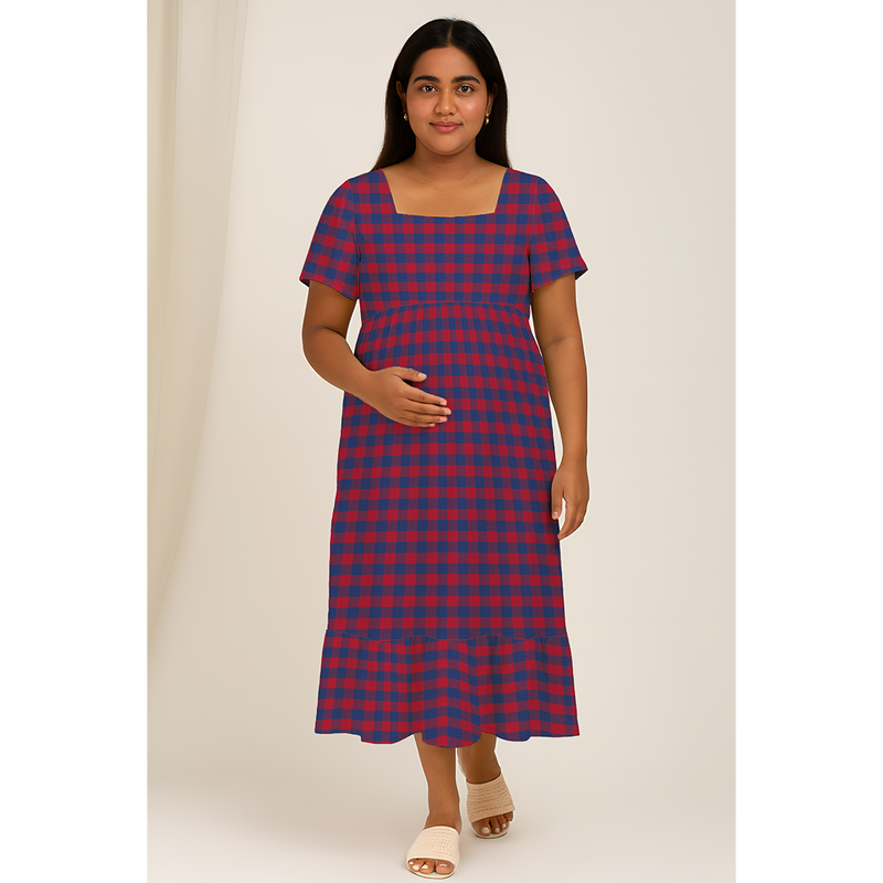 Ruby Indigo Checks Customised Maternity Wear.