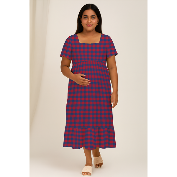 Ruby Indigo Checks Customised Maternity Wear.