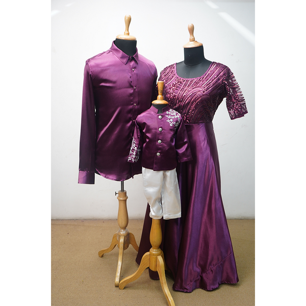 Plum Purple Family Coordination Dress Set – Couple Outfit with Kids Wear