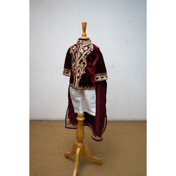 Royal Maroon & White Family Matching Ethnic Outfit Set  Festive Couple & Kids Coordinated Dress  Velvet Jacket Kids Set & Embroidered Gown Combo